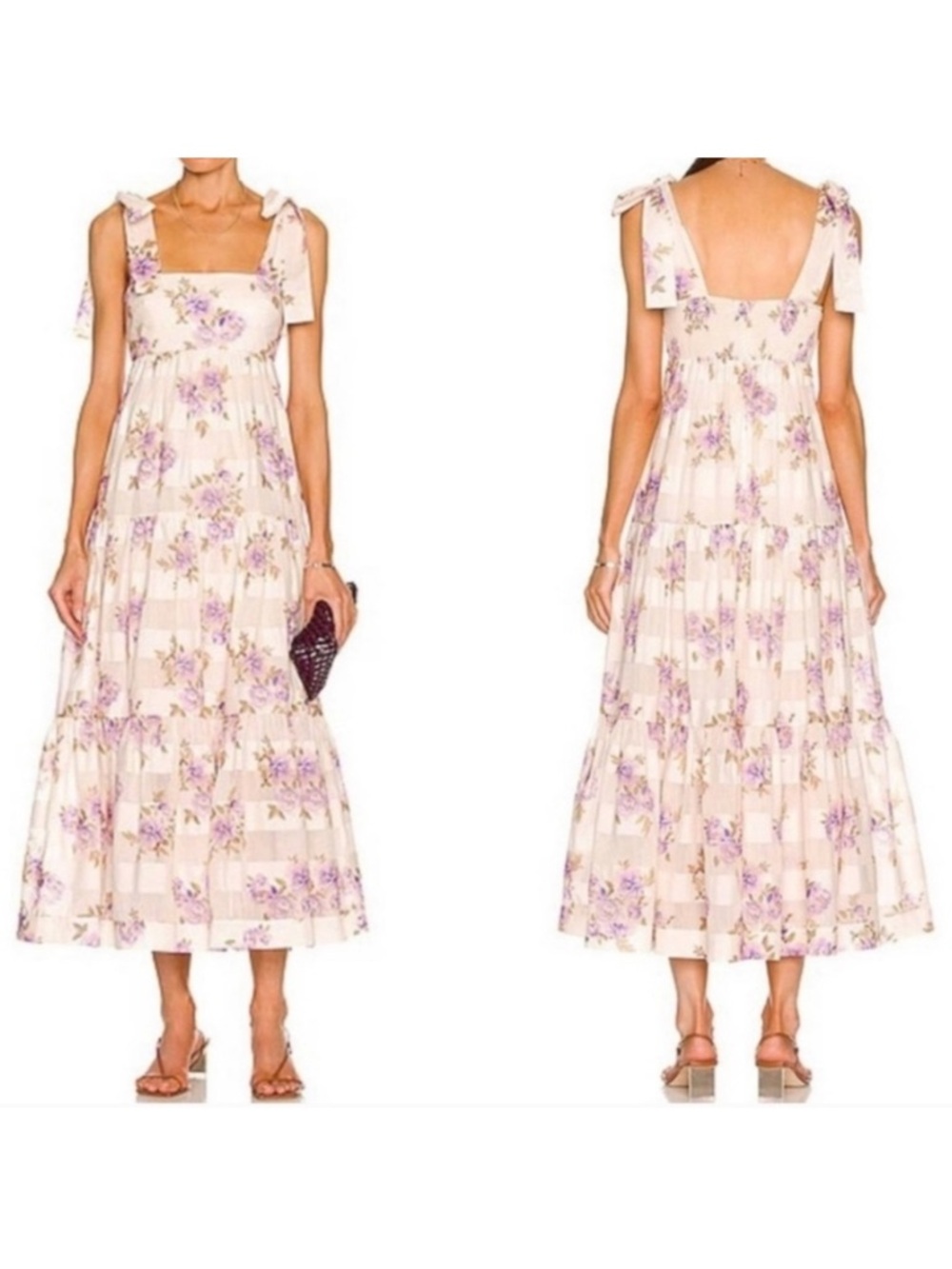 Zimmermann Rosa Striped Picnic Dress Lilac Rose size 3 US 10 Floral Cotton Silk